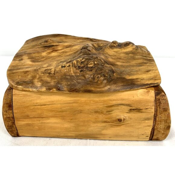 Burl Wood Jewelry Trinket Lined Hand Crafted 10 x 7 x 6" - Picture 1 of 7